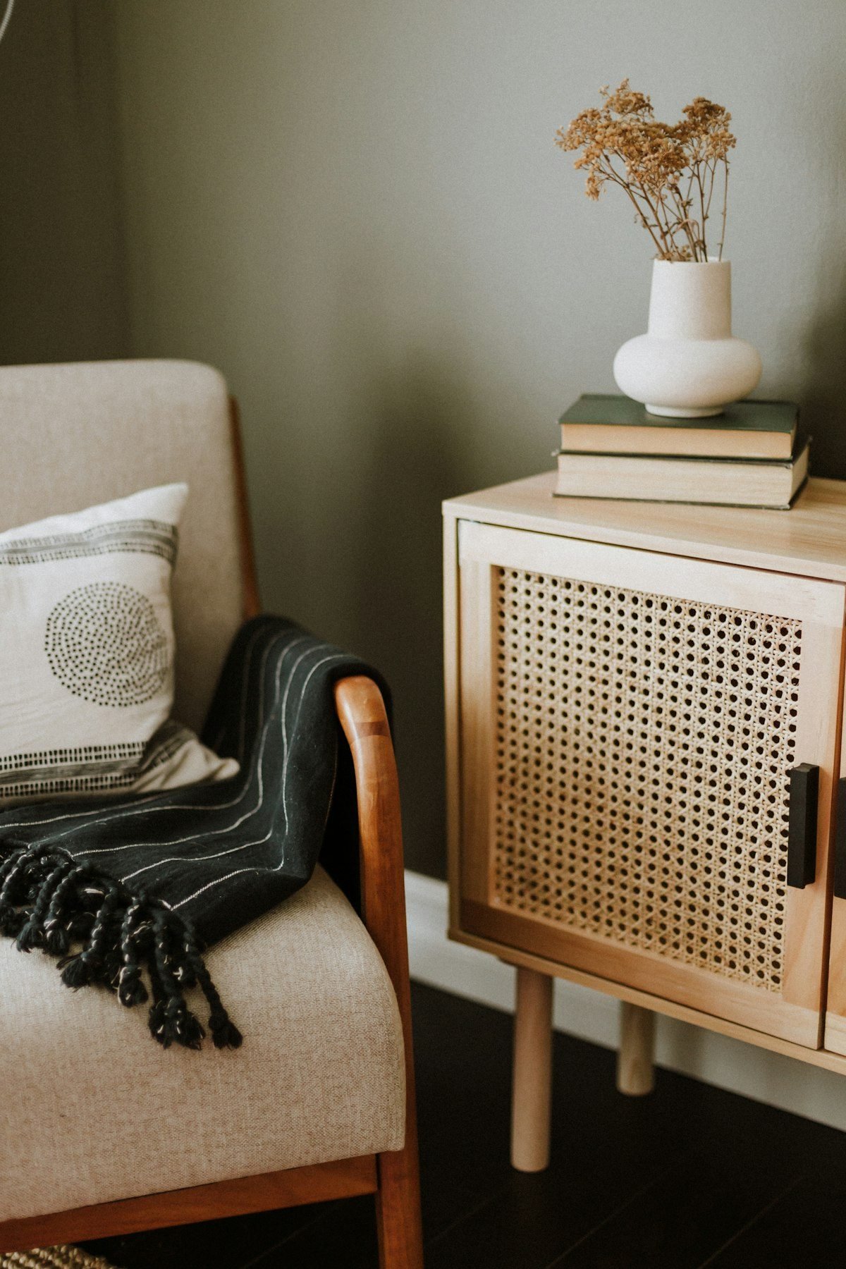 Round Rattan Nightstand