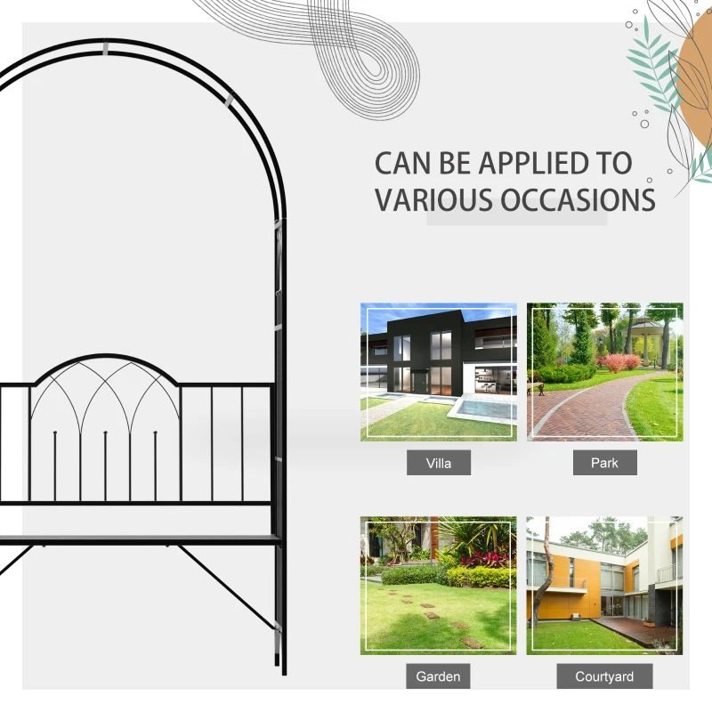 Metal Trellis Arbor Arch For Climbing Plants With Garden Bench, Grow Grapes & Vines, Patio Decor & 2-Person Outdoor Interlacing Decorative Seating With Tips, 484 Lbs. Weight Capacity, Black thumbnail 4
