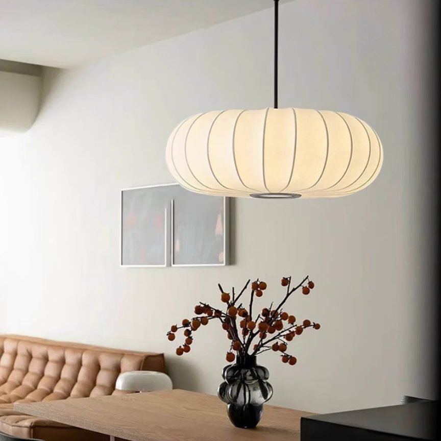 Silk Pumpkin Chandelier Retro Bedroom Bedside Lamps - Warm Light-Diameter 30cm