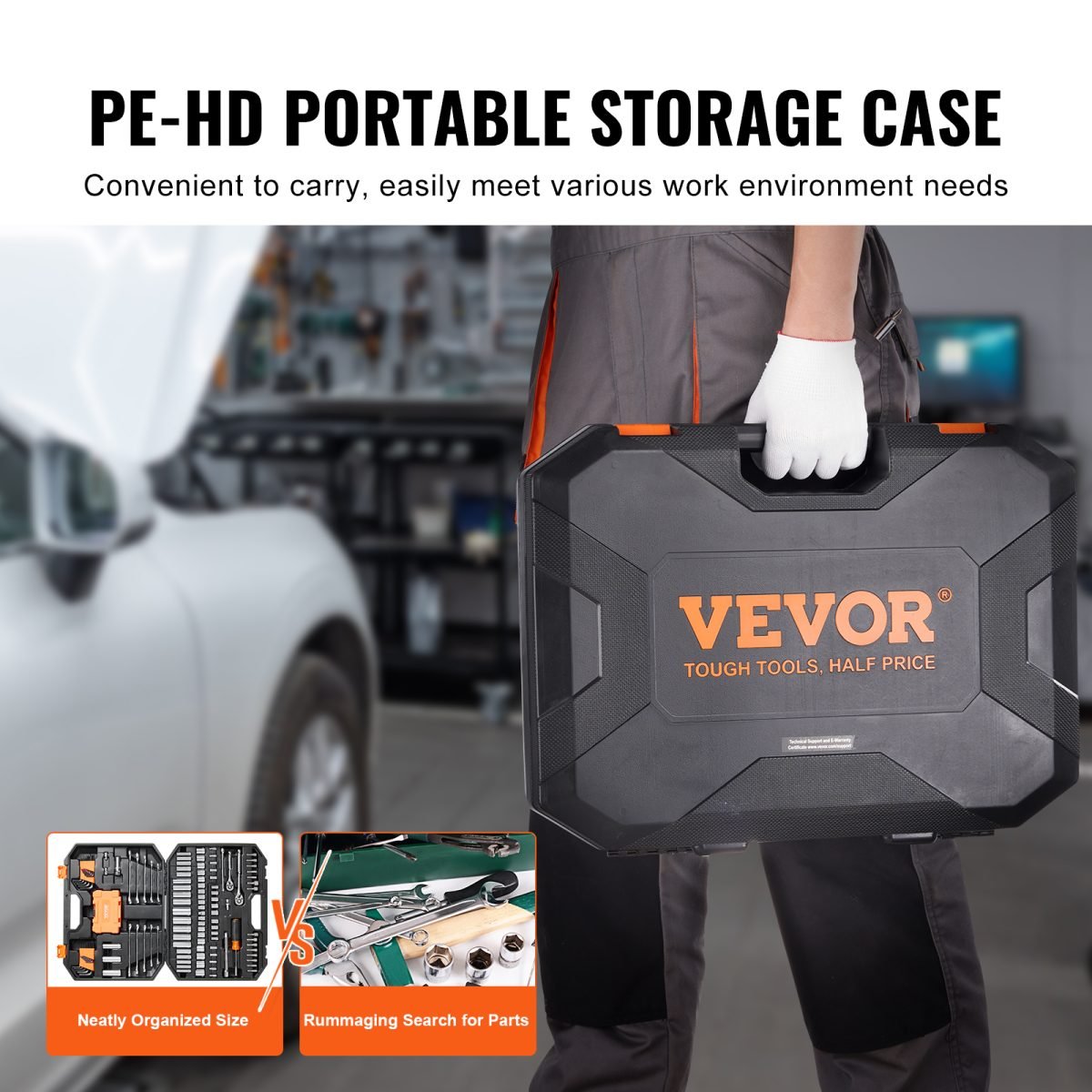 VEVOR Mechanics Tool Set And Socket Set, Drive Deep And Standard Sockets, 145 Pcs SAE And Metric Mechanic Tool Kit With Bits, Combination Wrench, Hex Wrenches, Accessories, Storage Case thumbnail 3