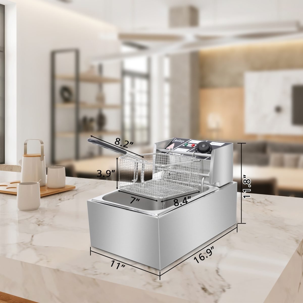 Electric Fryer Silver Stainless Steel Single Cylinder thumbnail 2