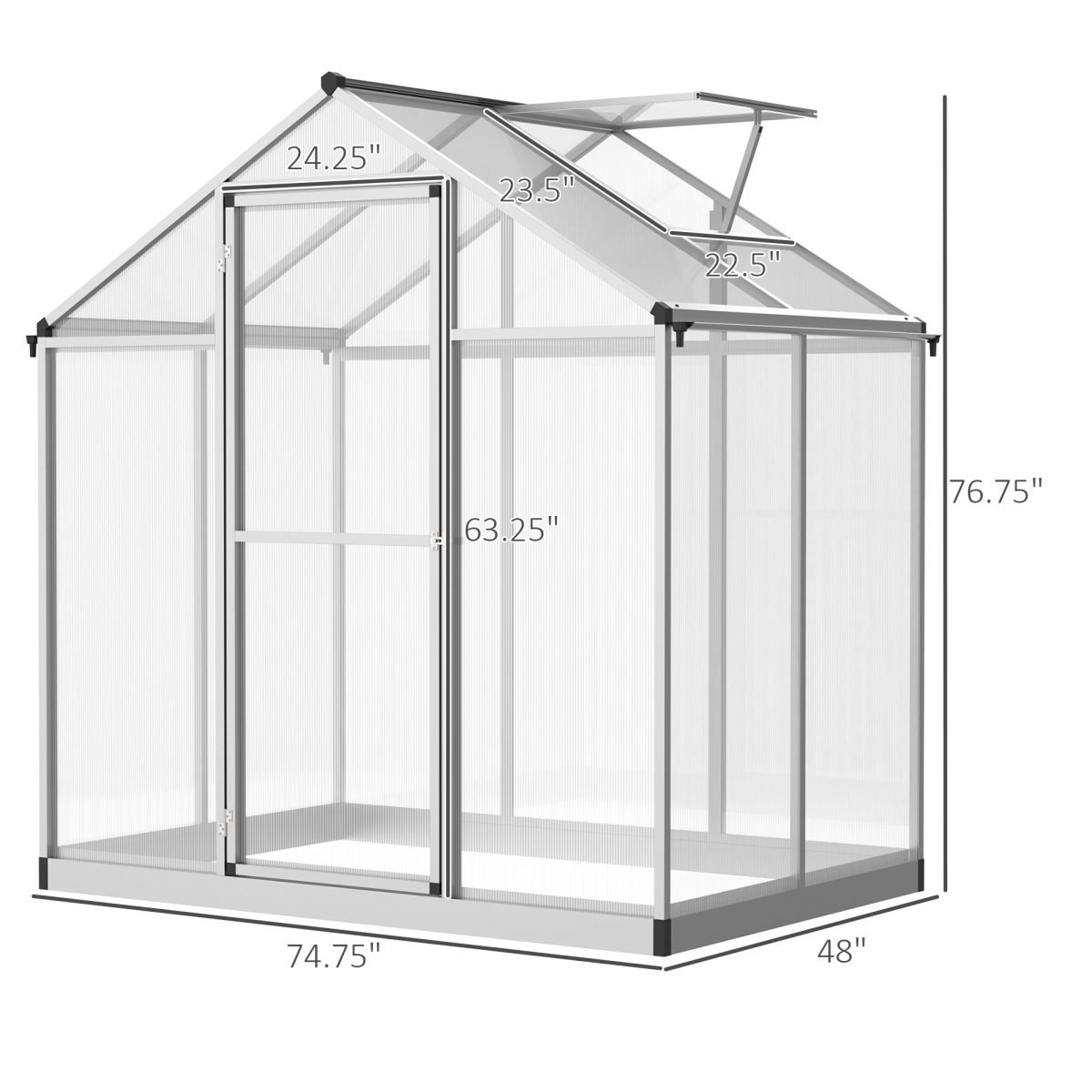 4 L X 6 W Walk-In Polycarbonate Greenhouse With Roof Vent, Outdoor Greenhouse For Winter, Clear thumbnail 2