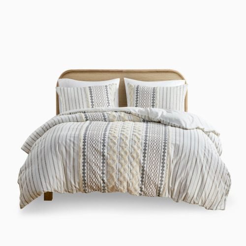 Full Queen Cotton Printed Duvet Cover Set With Chenille thumbnail 4