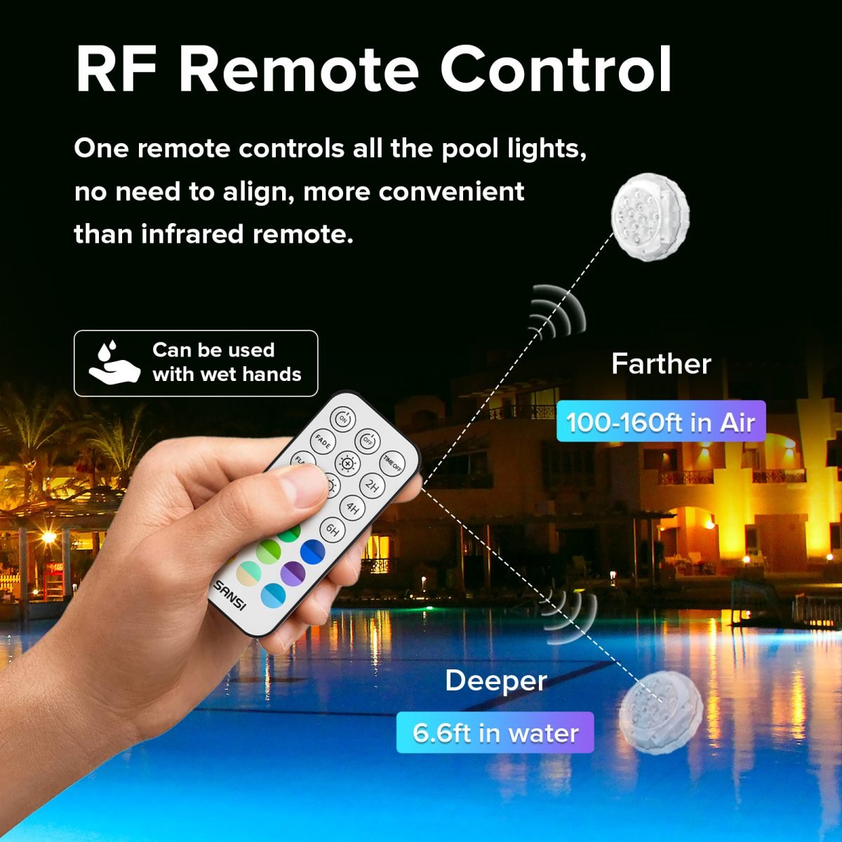 SANSI IP68 Waterproof RGB Pool Light, Summer Rechargeable 20Hrs Outdoor LED Lamp For Swimming Pool,Pond,Shower,Bath - 2pack thumbnail 2