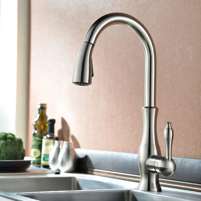 All Copper Rotatable Pull-Out Retractable Kitchen Faucet - Gold