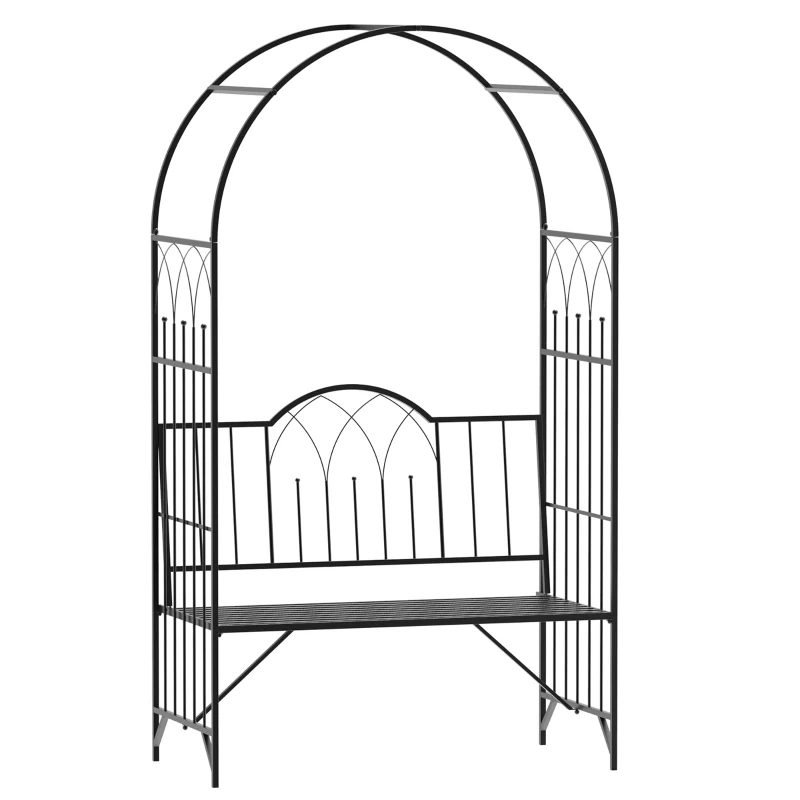 Metal Trellis Arbor Arch For Climbing Plants With Garden Bench, Grow Grapes & Vines, Patio Decor & 2-Person Outdoor Interlacing Decorative Seating With Tips, 484 Lbs. Weight Capacity, Black thumbnail 2