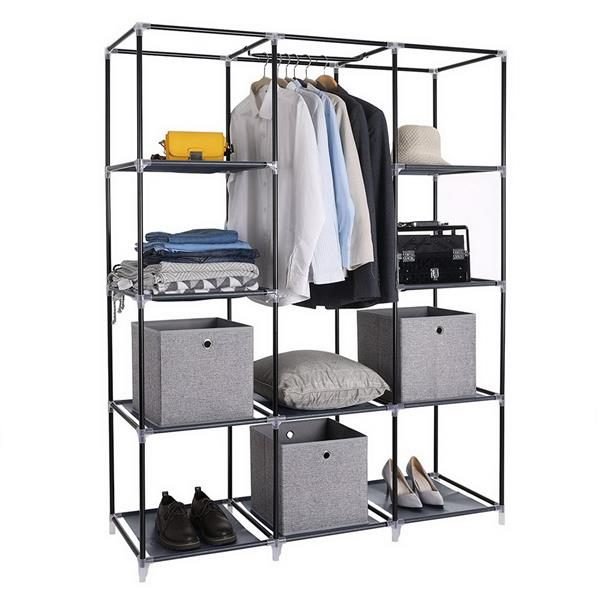 Non Woven Wardrobe 4 Layers 10 Grids 130 X 45 X 167cm - Gray thumbnail 2