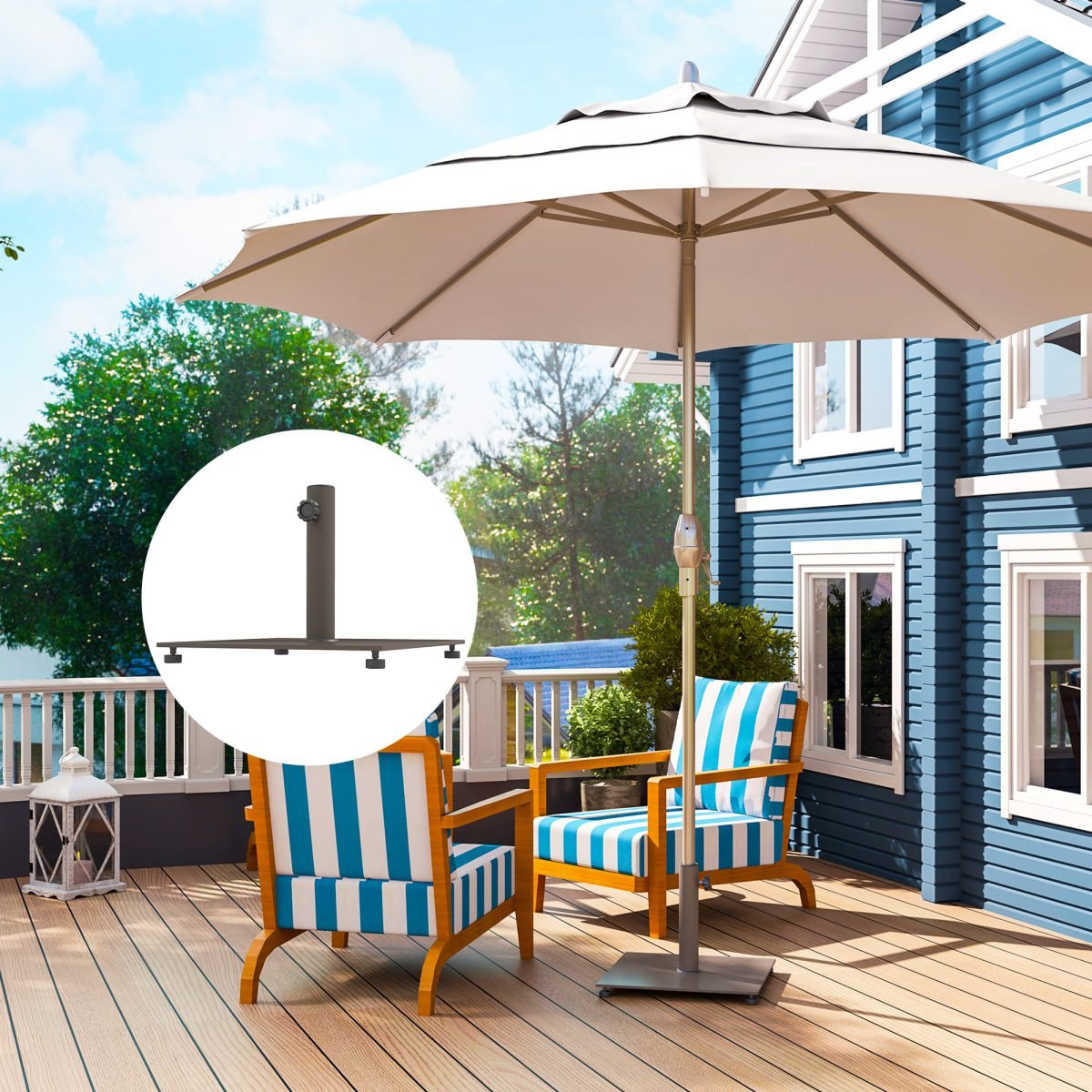 Square Patio Umbrella Base, 29 Lbs Metal Umbrella Stand Base With Adjustable Foot Pads, Heavy Duty Patio Umbrella Holder For 1.51.9 Umbrella Poles For Outdoor, Lawn, Poolside, Brown thumbnail 2