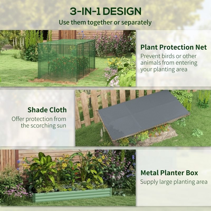 Galvanized Steel Planter Box With Crop Cage And Shade Cloth, Raised Garden Bed-Green thumbnail 3