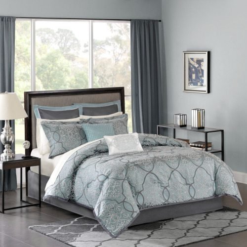 12 Piece Comforter Set With Cotton Bed Sheets Blue King thumbnail 3