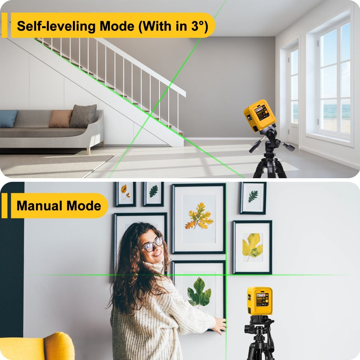 Laser Level, Rechargeable Lithium Battery Level Tool, Self-Leveling Green Cross Line Laser For Picture Hanging, Tiling, Home Renovation, Includes Folding Magnetic L-Bracket & Carry Pouch thumbnail 3