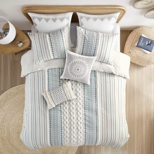 King Cal King Cotton Printed Duvet Cover Set With Chenille thumbnail 4