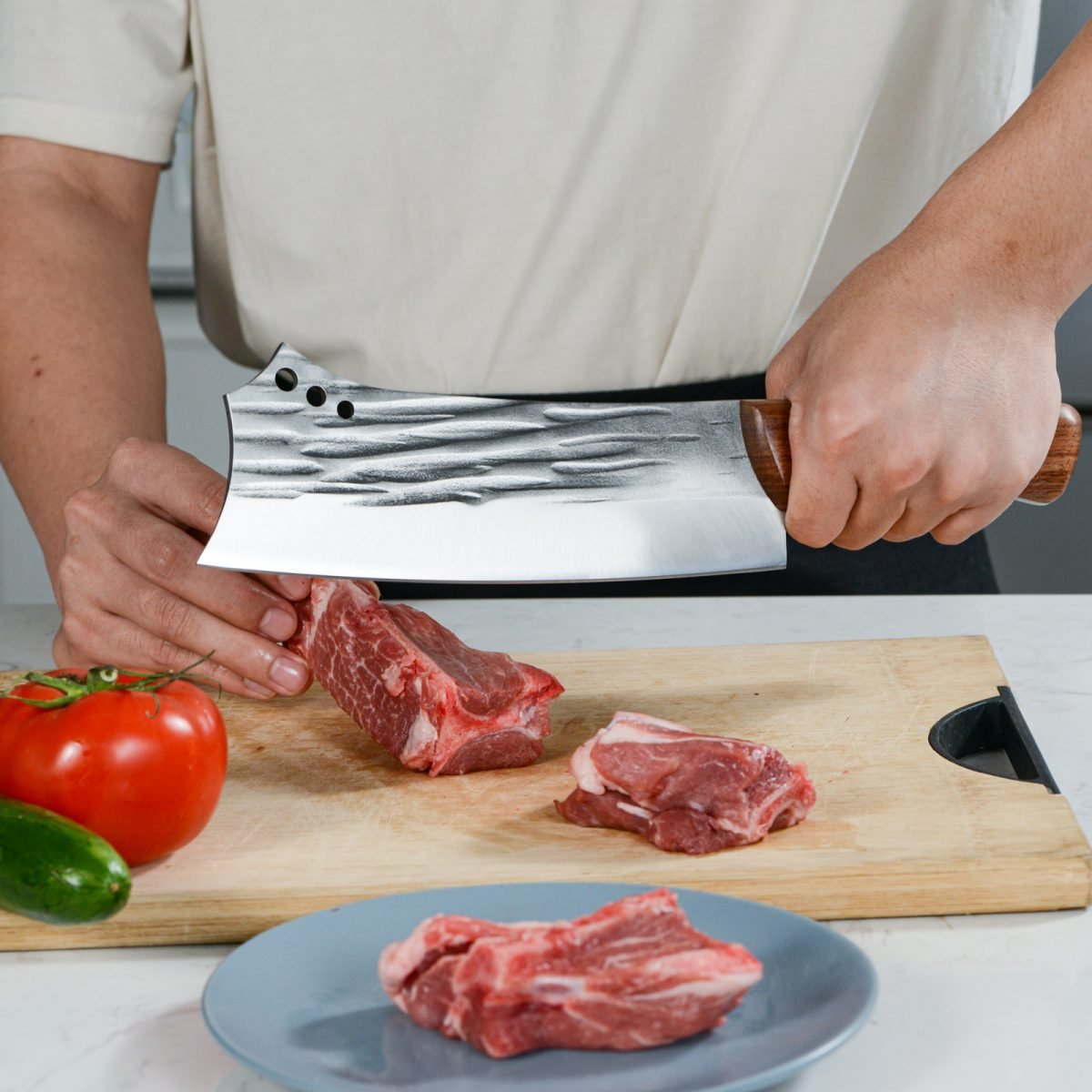 Kegani Meat Cleaver Knife - Heavy Duty Bone Chopper - 1.4 Lbs Butcher Knife Bone Knife - High Carbon Steel Butcher Knife For Meat Cutting, Bone Cutting thumbnail 2