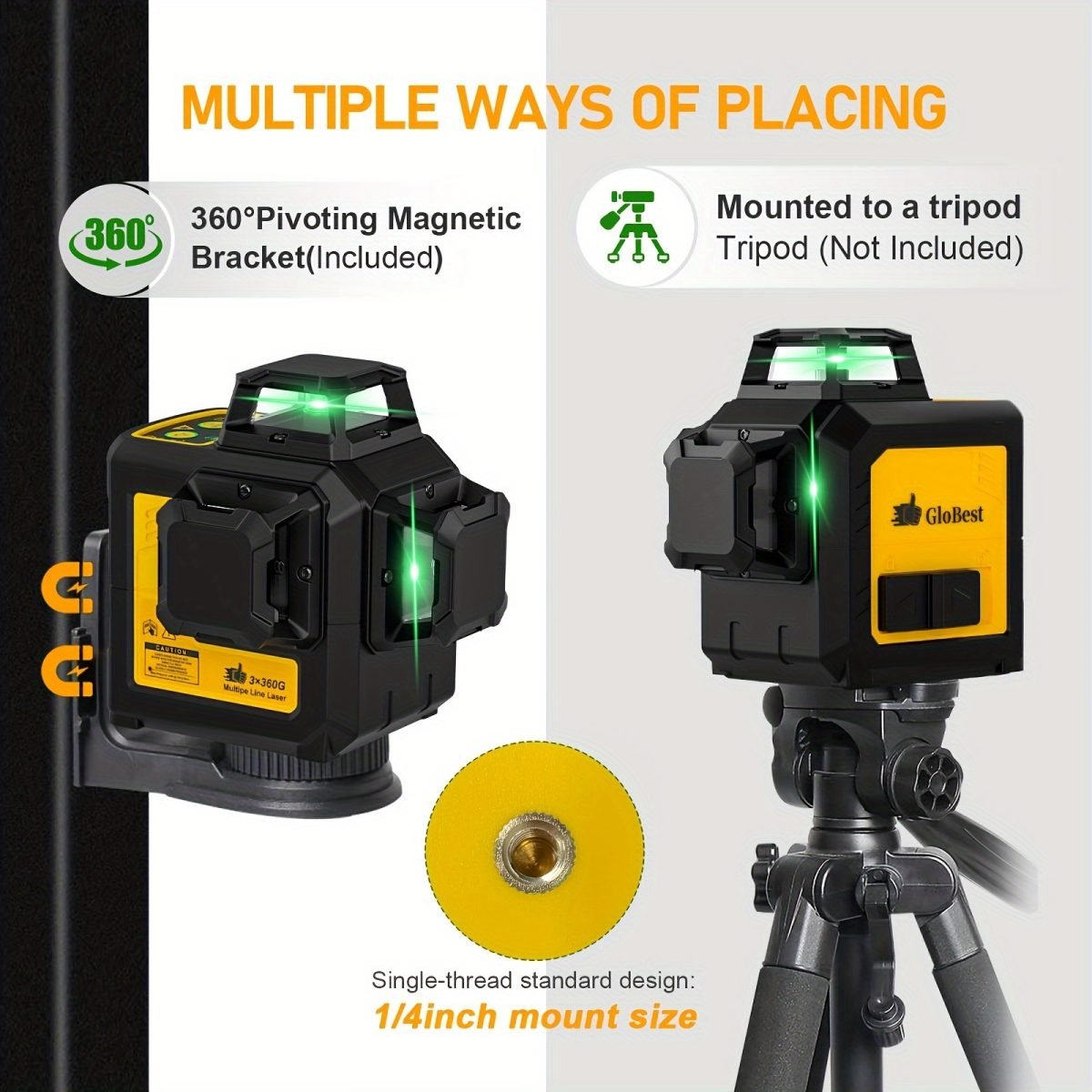 Self Leveling Laser Level Tool, 3x360 Line Lasers, 12 Lines Green Beam Leveler Tool, With Self-leveling, Manual, Pulse Mode, Lazer Level With 360 Magnetic Base And Rechargeable Battery thumbnail 4