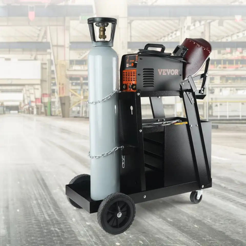 Welding Cart, 2Tier 4 Drawers Welder Cart With 265 LBS Weight Capacity, Swivel Wheels, Tank Storage Safety Chains, Heavy Duty Rolling MIG Welder Cart For Mig Welder And Plasma Cutter
