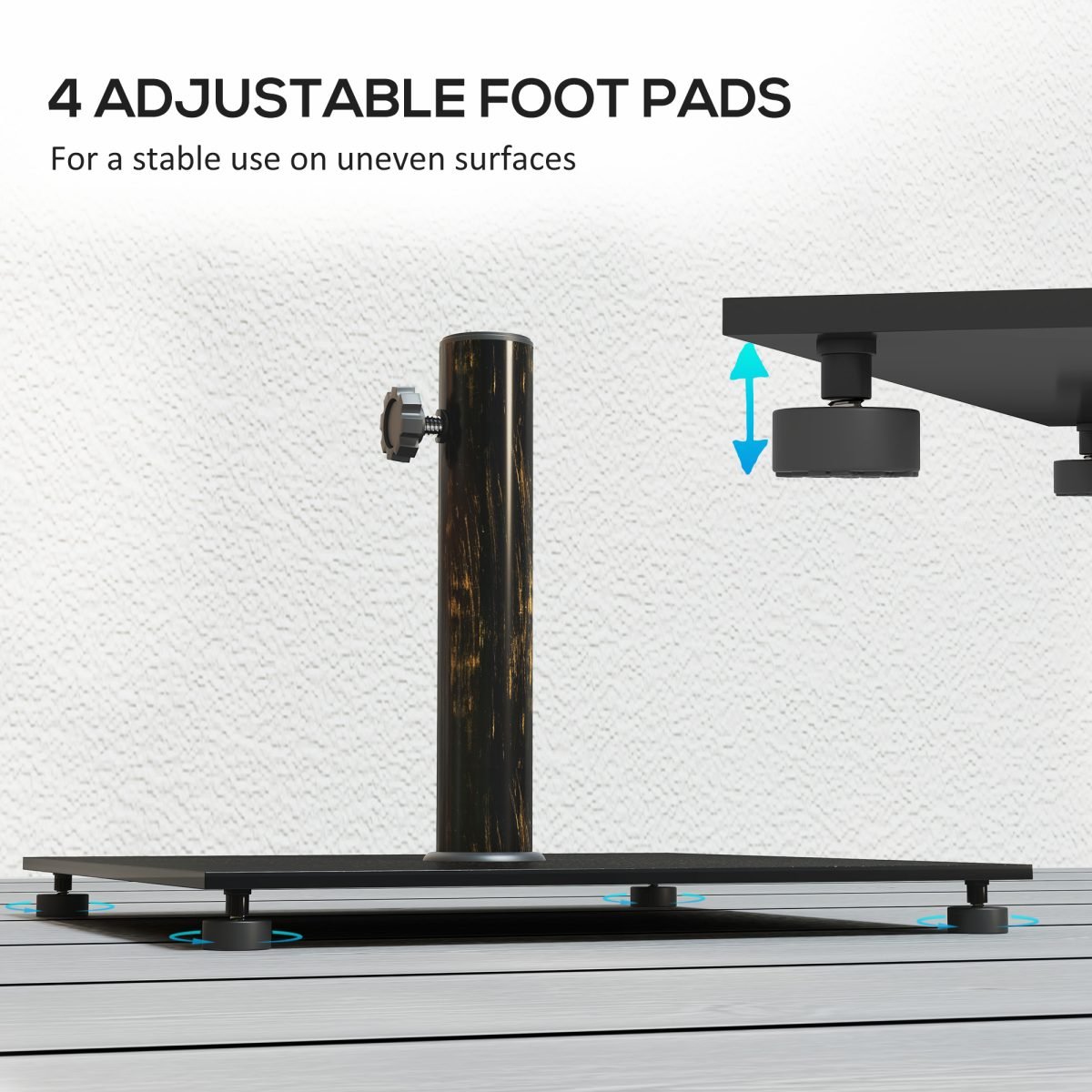 Square Patio Umbrella Base, 29 Lbs Metal Umbrella Stand Base With Adjustable Foot Pads, Heavy Duty Patio Umbrella Holder For 1.51.9 Umbrella Poles For Outdoor, Lawn, Poolside, Bronze thumbnail 3