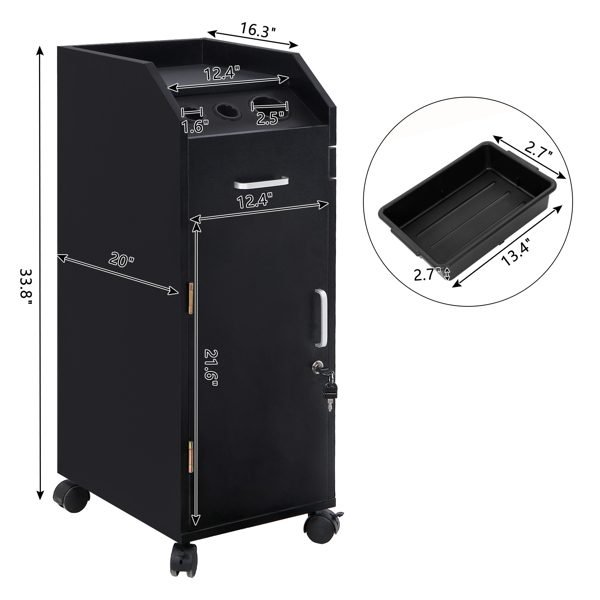16mm Particle Board, ABS Tray,, Black Hair Salon Tool Cart thumbnail 2