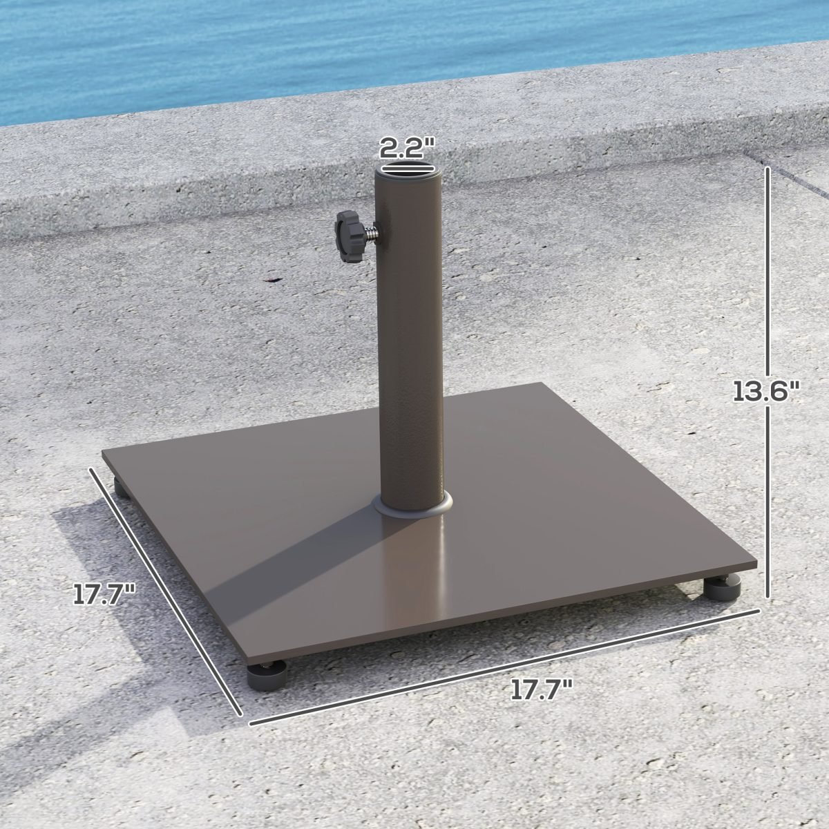 Square Patio Umbrella Base, 29 Lbs Metal Umbrella Stand Base With Adjustable Foot Pads, Heavy Duty Patio Umbrella Holder For 1.51.9 Umbrella Poles For Outdoor, Lawn, Poolside, Brown thumbnail 3