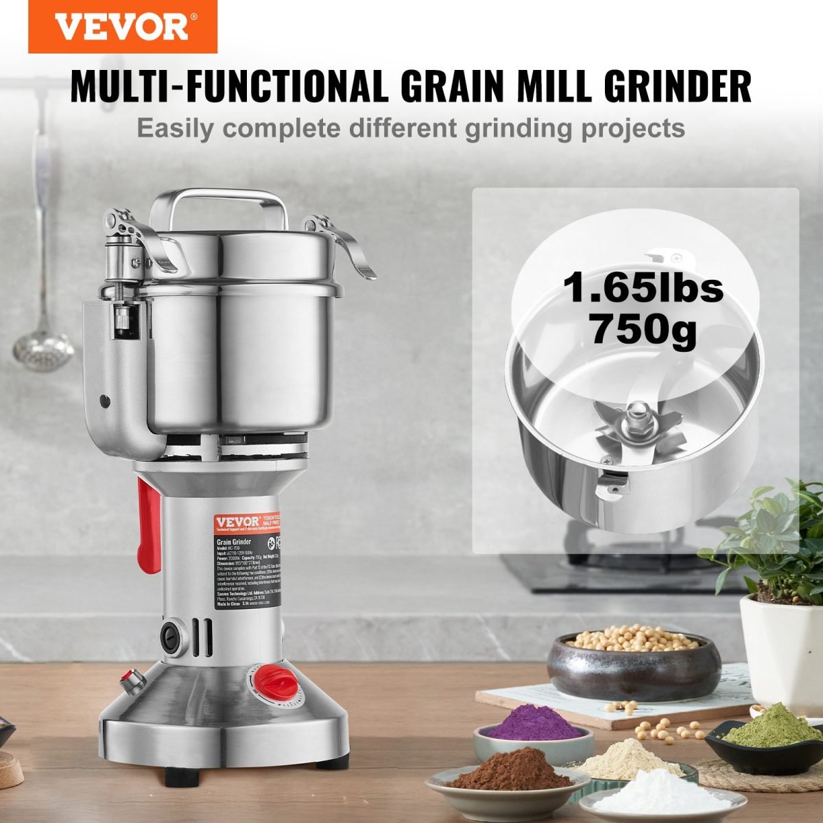 750g Commercial Spice Grinder Electric Grain Mill Grinder High Speed thumbnail 2