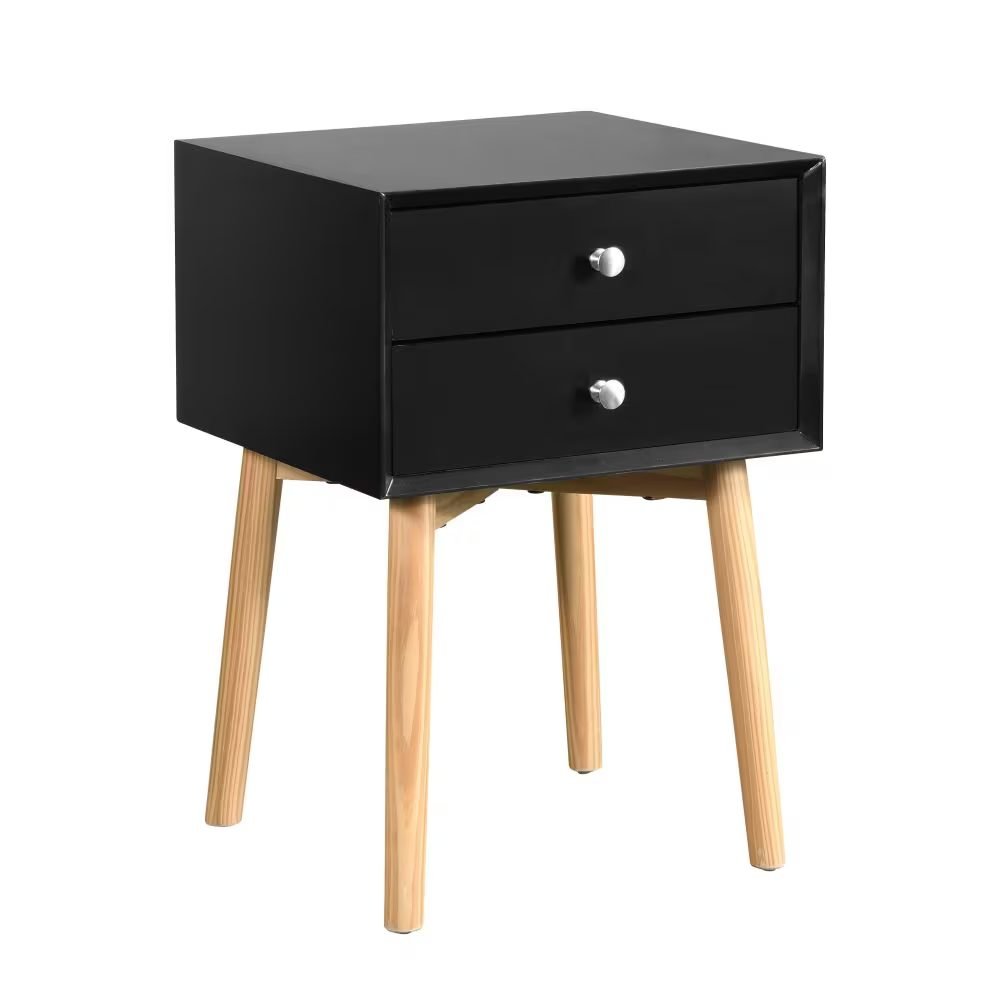 Side Table,Bedside Table With 2 Drawers And Rubber Wood Legs, Mid-Century Modern Storage Cabinet For Bedroom Living Room thumbnail 4