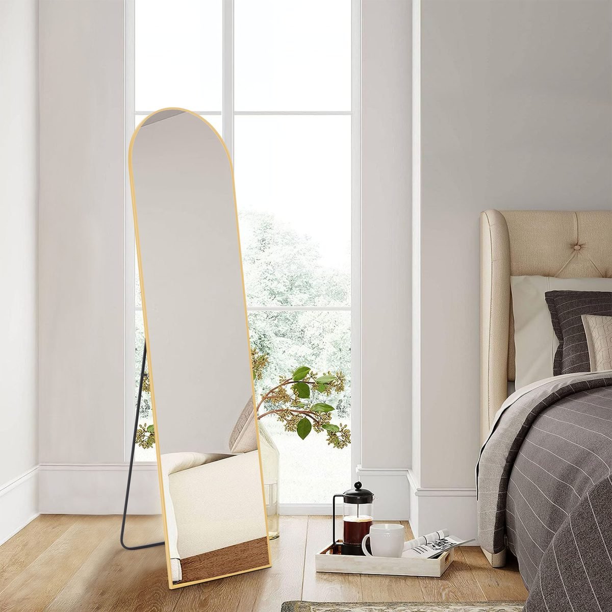 Floor Standing Mirror With Stand, Thin Aluminum Frame - Gold, 59 Inch thumbnail 3