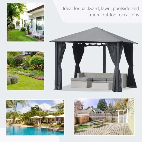 10ft X 10ft Patio Gazebo-Black-AS thumbnail 4