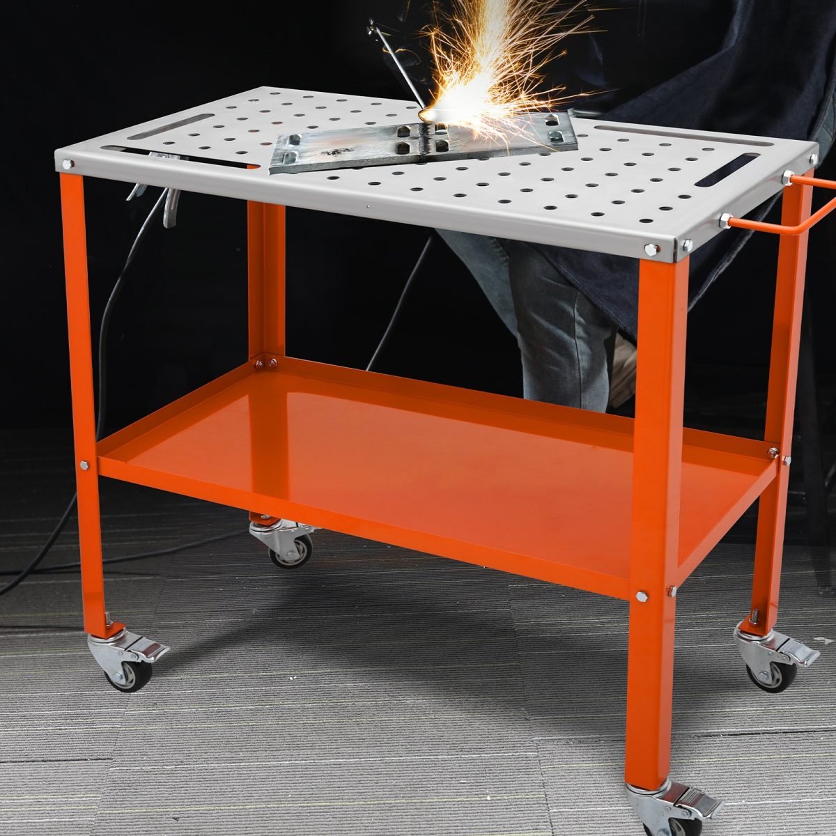 Welding Table, 1200lbs Load Capacity Steel Welding Workbench Table On Wheels, Portable Work Bench With Braking Lockable Casters, 4 Tool Slots thumbnail 3