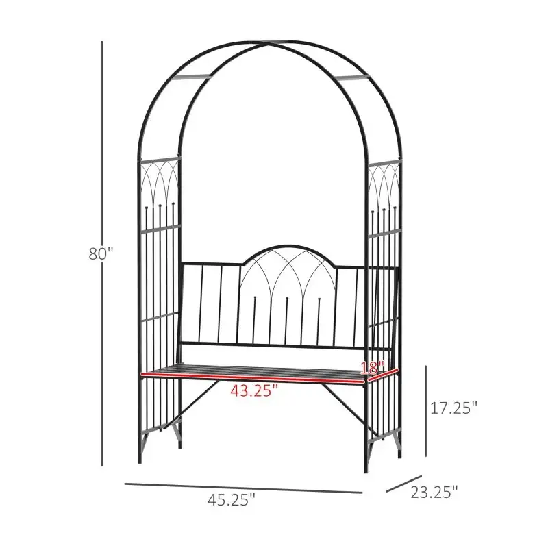 Metal Trellis Arbor Arch For Climbing Plants With Garden Bench, Grow Grapes & Vines, Patio Decor & 2-Person Outdoor Interlacing Decorative Seating With Tips, 484 Lbs. Weight Capacity, Black