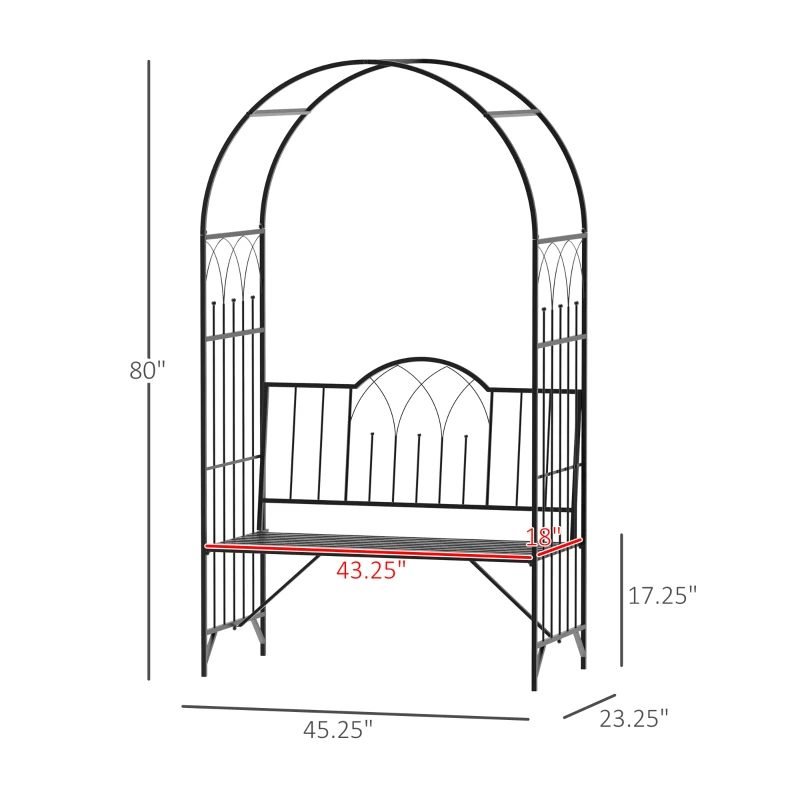 Metal Trellis Arbor Arch For Climbing Plants With Garden Bench, Grow Grapes & Vines, Patio Decor & 2-Person Outdoor Interlacing Decorative Seating With Tips, 484 Lbs. Weight Capacity, Black thumbnail 1