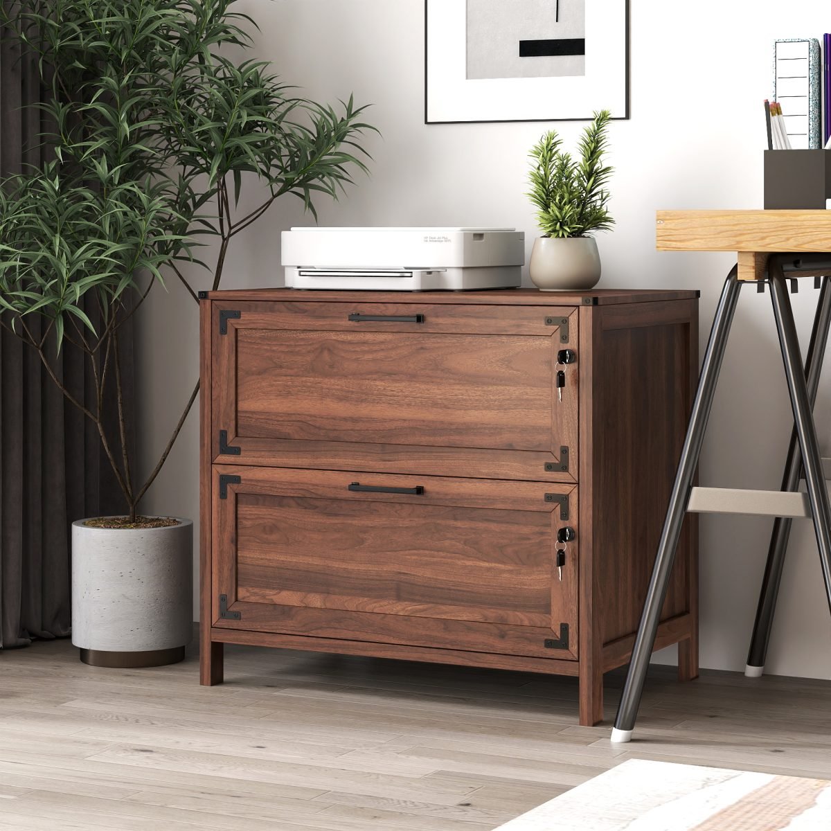 2 Drawer Farmhouse File Cabinet,Filing Cabinet With Lock For Home Office thumbnail 3