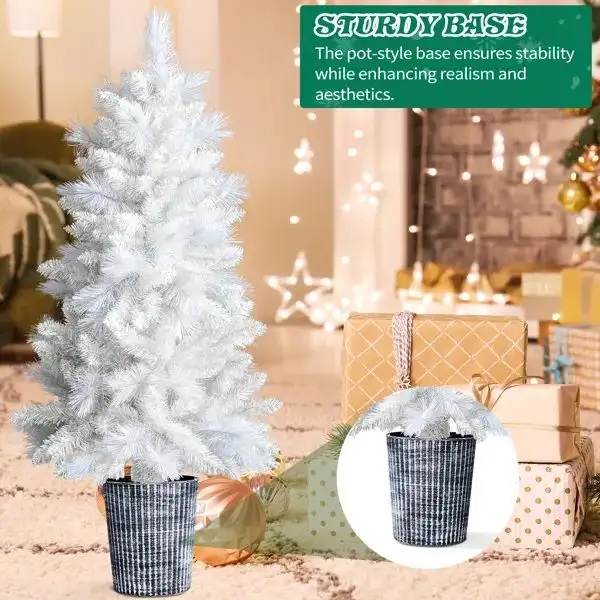 4 FT White Artificial Christmas Tree With Pot Stand, Potted Xmas Pine Tree With 200 Branch Tips For Holiday Party Office Home, White Tree