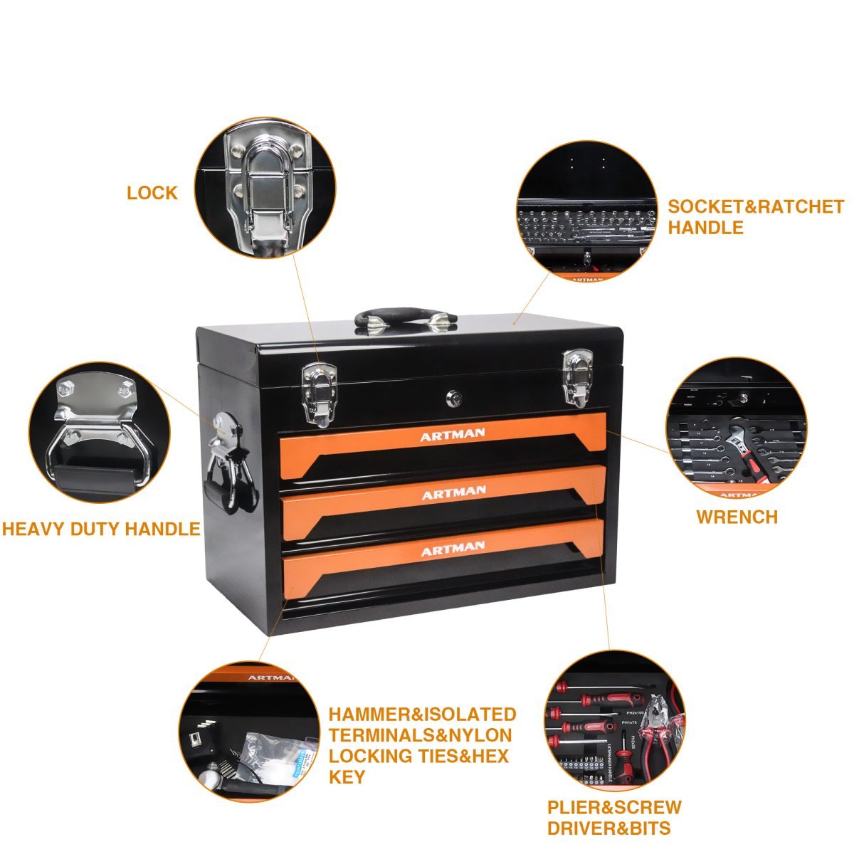 3 Drawer Tool Box With Tool Set thumbnail 4