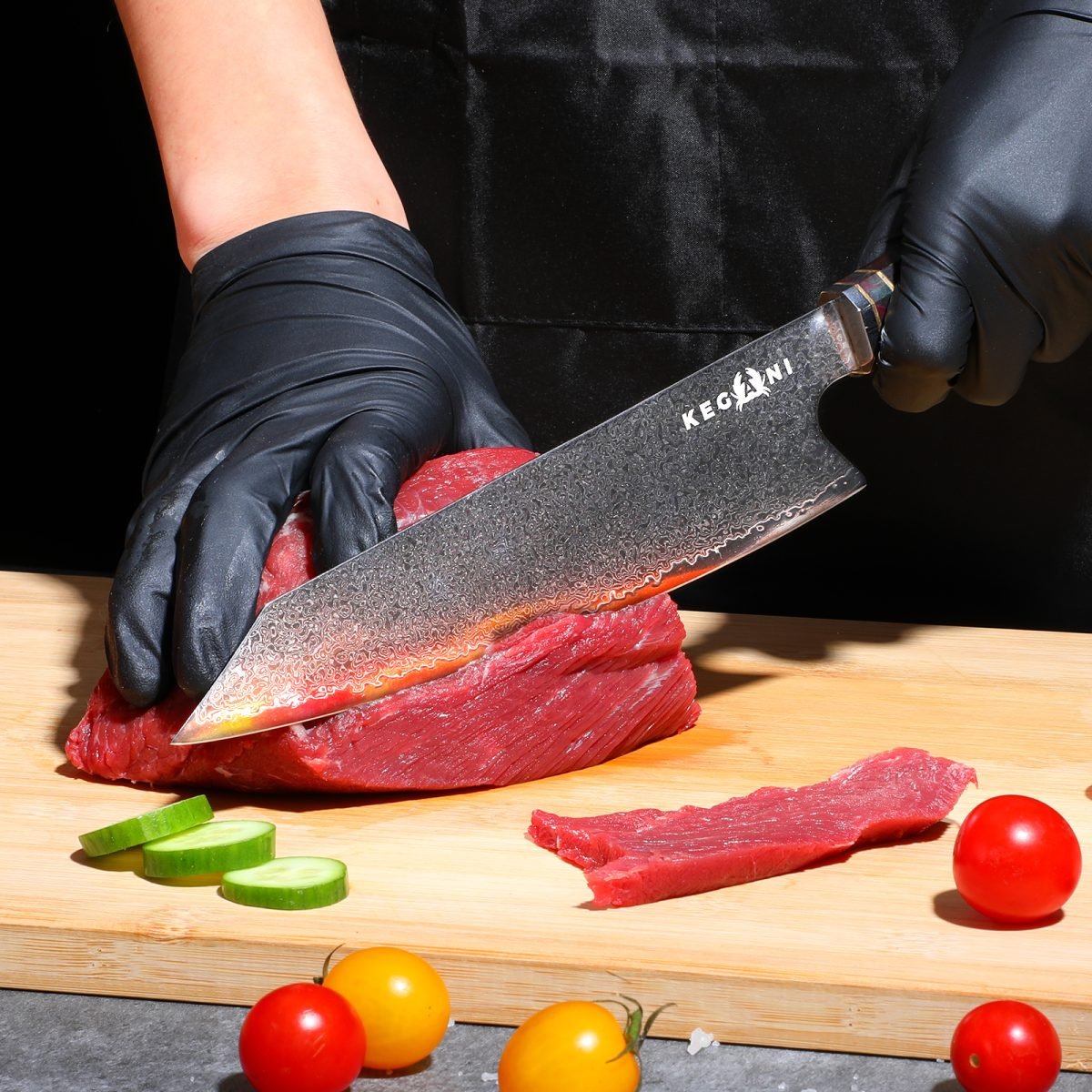 Kegani Japanese Kiritsuke Chef Knife, 8.5 Inch Japanese 67 Layers VG-10 Damascus Knife, Japanese Rosewood FullTang Handle Natural Texture Japanese Knife Sushi Knife thumbnail 2