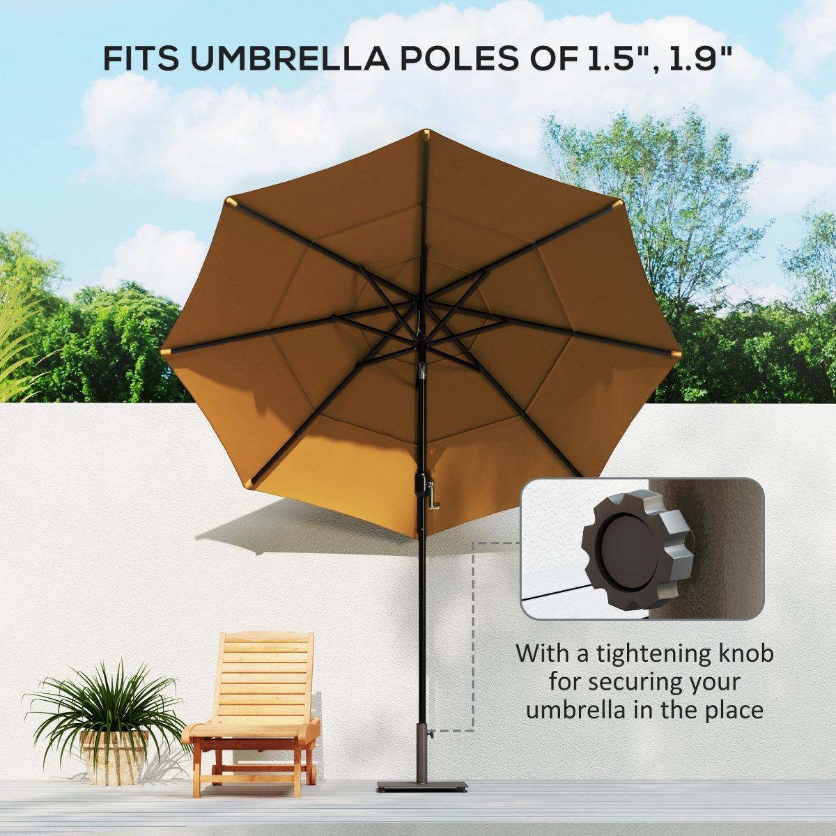 Square Patio Umbrella Base, 29 Lbs Metal Umbrella Stand Base With Adjustable Foot Pads, Heavy Duty Patio Umbrella Holder For 1.51.9 Umbrella Poles For Outdoor, Lawn, Poolside, Brown thumbnail 4