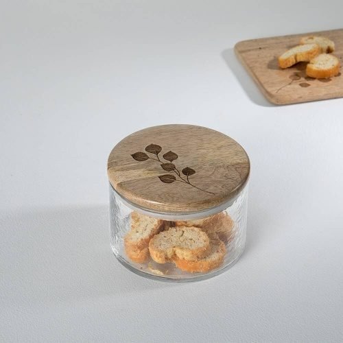 Leafy Twig Glass Jar Container With Wooden Lid-700 Ml thumbnail 3