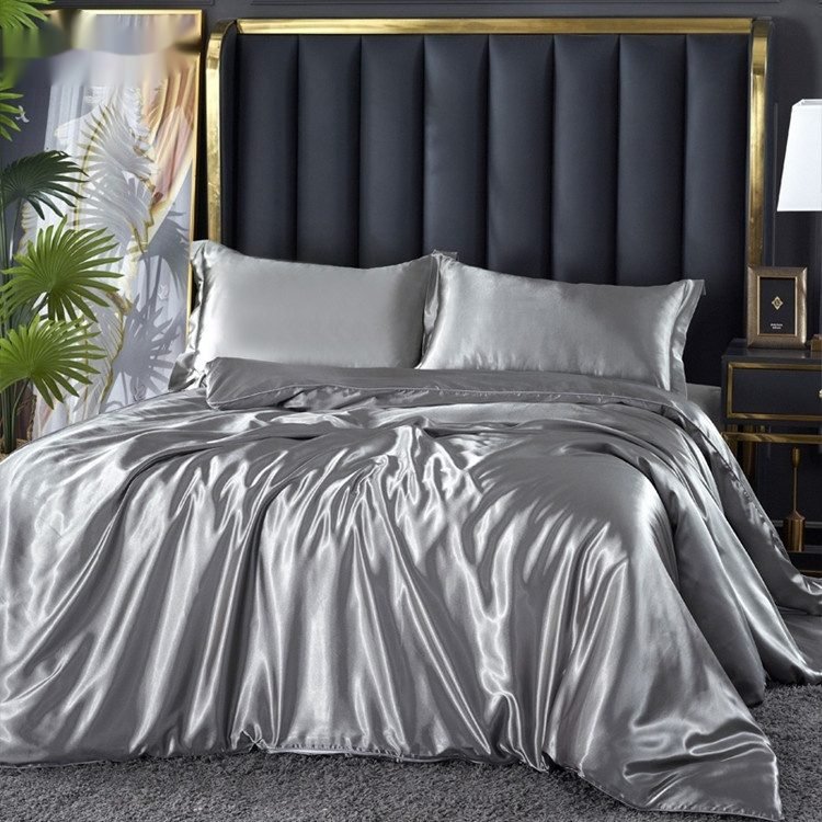 Artificial Silk Double-sided Silk Satin Quilt Cover Bed Sheet Four-piece Set - Jazz Gray-1.2m flat sheet three set thumbnail 2