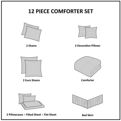 12 Piece Comforter Set With Cotton Bed Sheets Blue King thumbnail 4