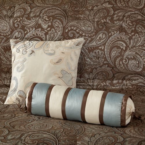 12 Piece Comforter Set With Cotton Bed Sheets Blue Brown Full thumbnail 4