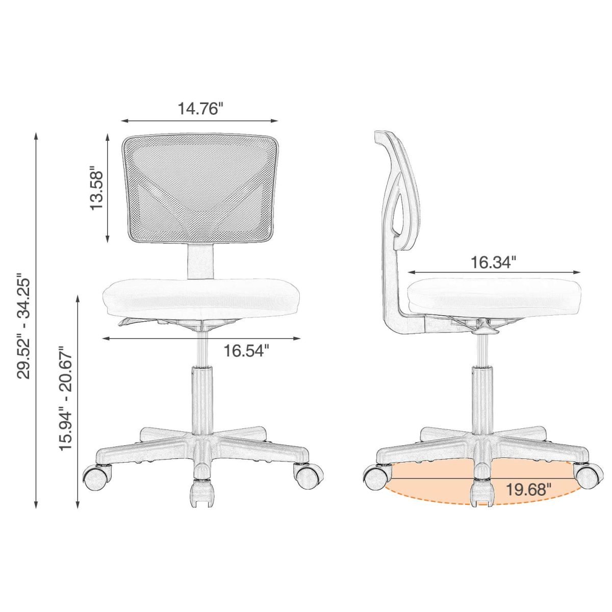 Low Back Mesh Armless Office Chair - Pink thumbnail 4