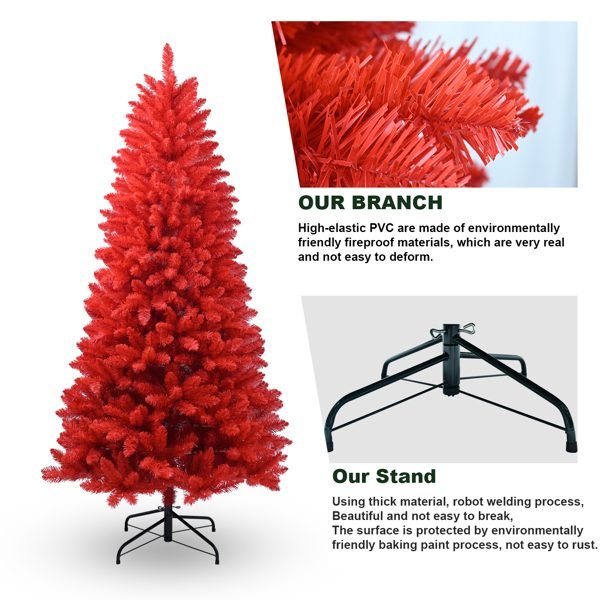 Artificial 5ft Red Christmas Tree With 624 PVC Branch Tips, Hinged Premium & Foldable Base For Indoor Holiday Decorating thumbnail 3