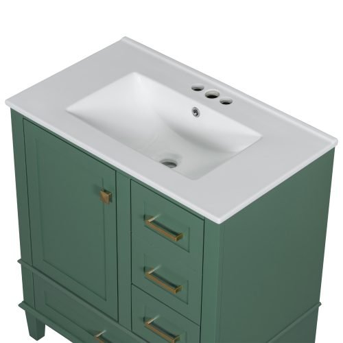 30 Bathroom Vanity , Modern Bathroom Cabinet With Sink Combo Set, Bathroom Storage Cabinet With A Soft Closing Door And 3 Drawers, Solid Wood Frame - Green thumbnail 2