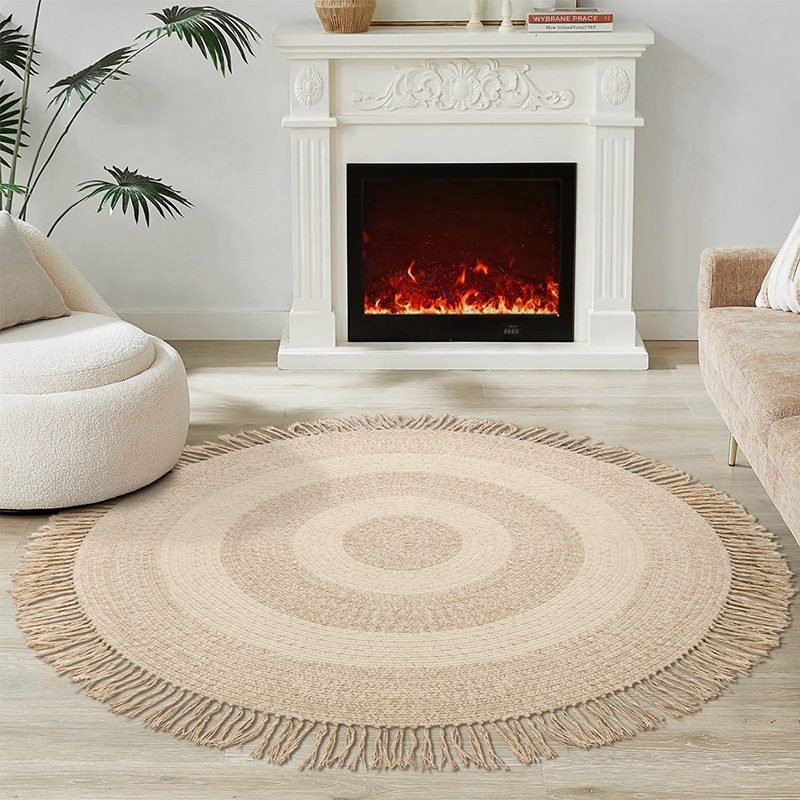 Handmade Natural Wool Living Room Milk White Modern Simple And Light Luxury Home Bedroom Bedside Calligraphy Carpet - Round Tassel Style-Diameter 100cm thumbnail 2
