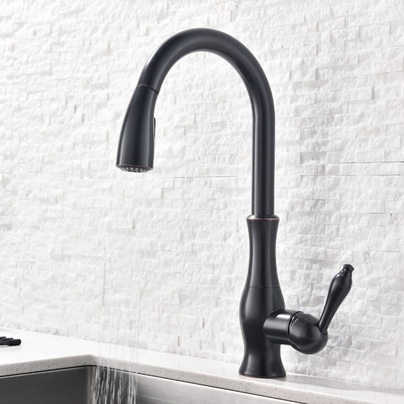 All Copper Rotatable Pull-Out Retractable Kitchen Faucet - Gold thumbnail 3