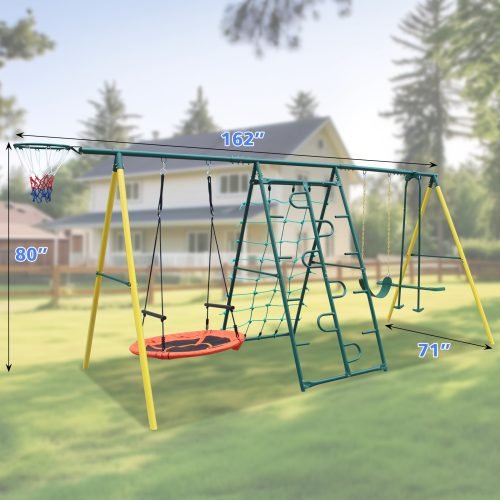 Indoor Outdoor Metal Swing Set With Safety Belt thumbnail 3