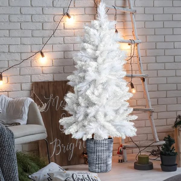 4 FT White Artificial Christmas Tree With Pot Stand, Potted Xmas Pine Tree With 200 Branch Tips For Holiday Party Office Home, White Tree thumbnail 2