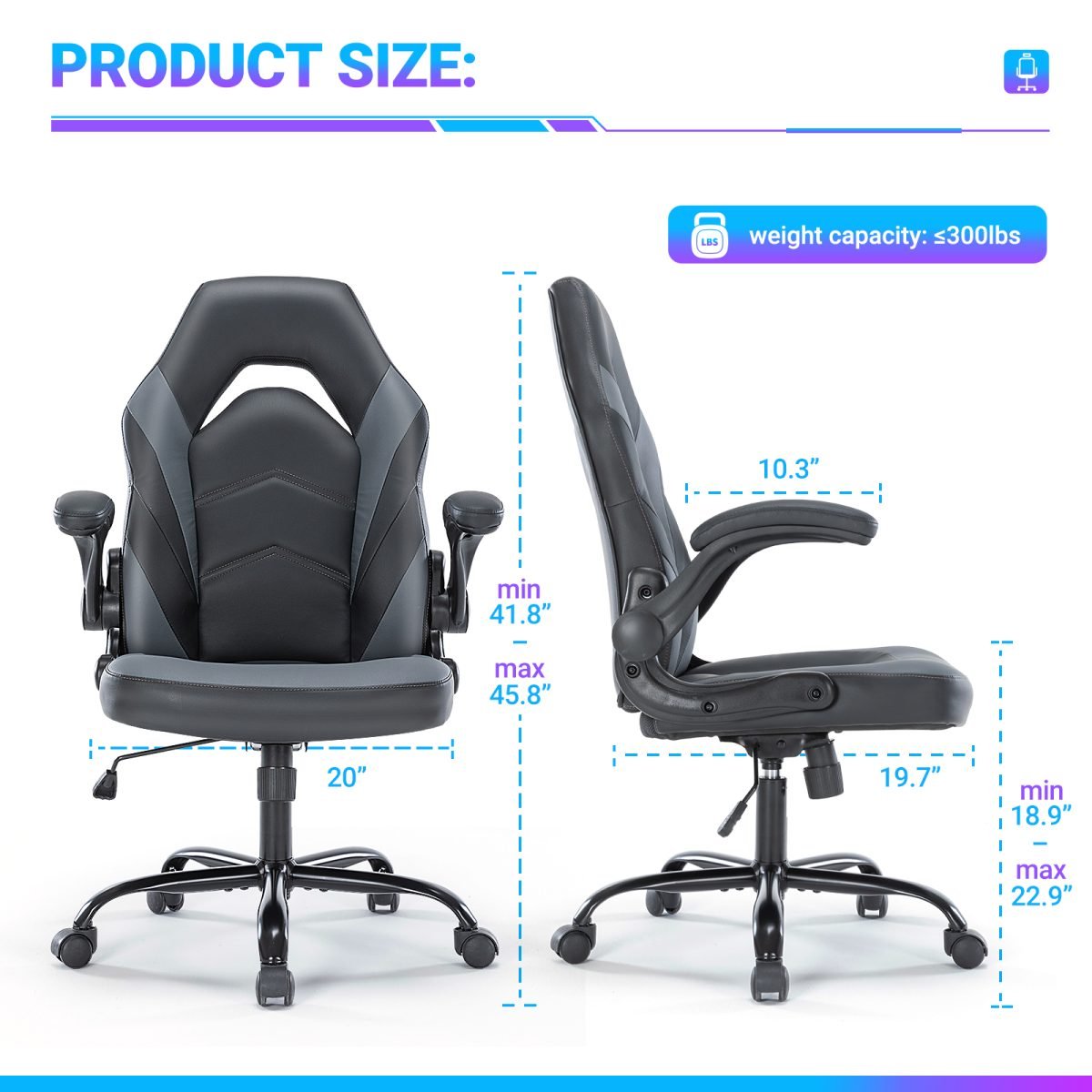 PU Leather Ergonomic Office Chair Swivel Computer Gaming Chair With Lumbar Support - Blue thumbnail 3