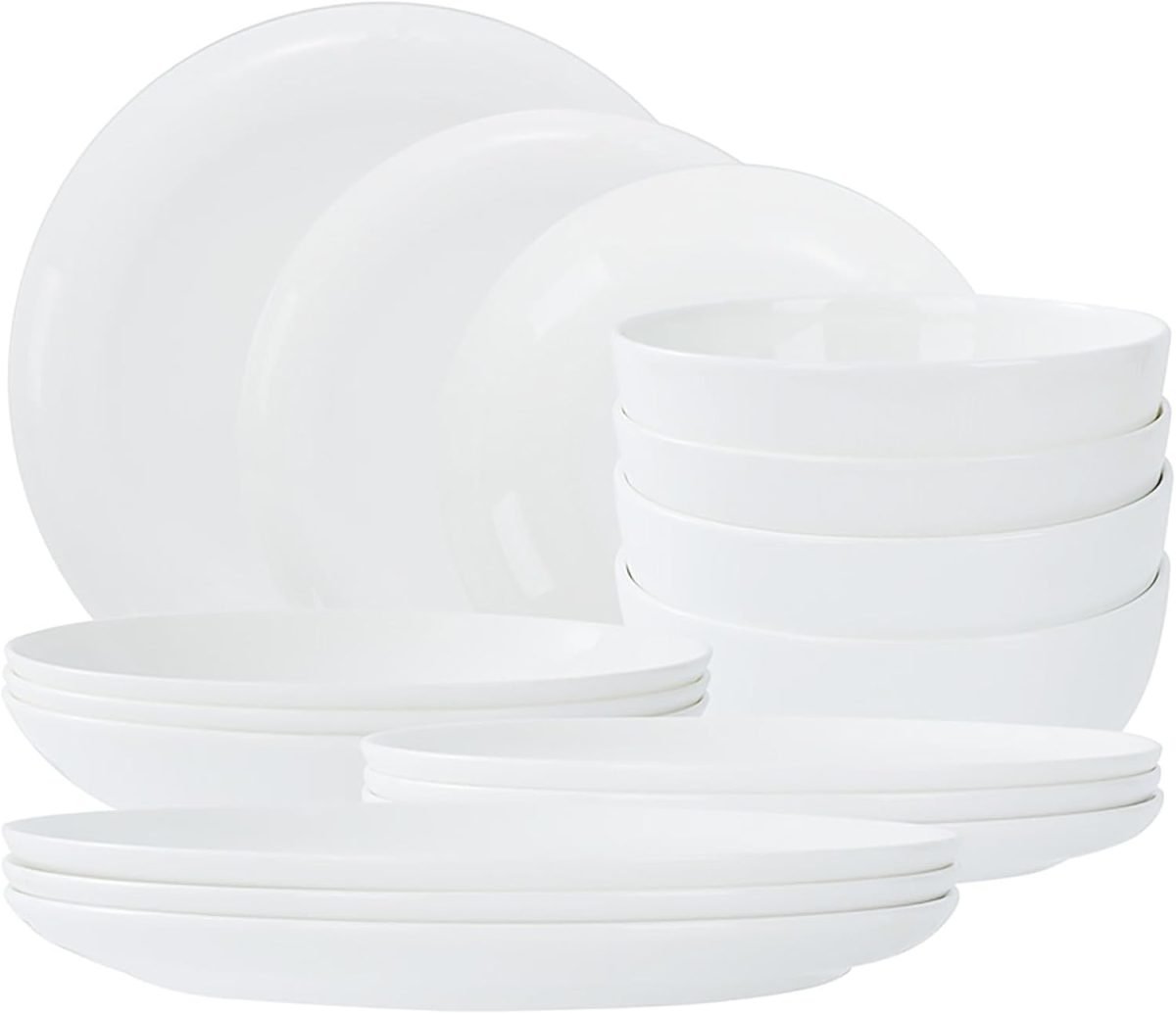 Lily Bone China Dinnerware Set, 16 Pieces, Service For 4, White Plates, Dishes, Bowls Set, Microwave And Dishwasher Safe thumbnail 3
