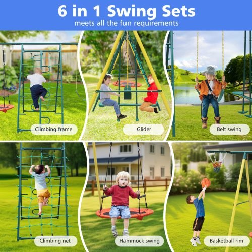 Indoor Outdoor Metal Swing Set With Safety Belt thumbnail 2