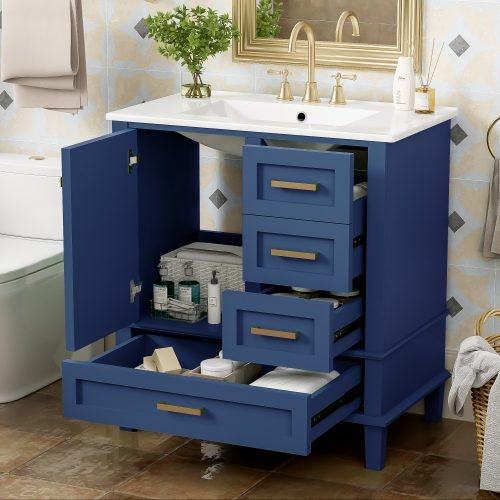 30 Bathroom Vanity , Modern Bathroom Cabinet With Sink Combo Set, Bathroom Storage Cabinet With A Soft Closing Door And 3 Drawers, Solid Wood Frame - Green thumbnail 3