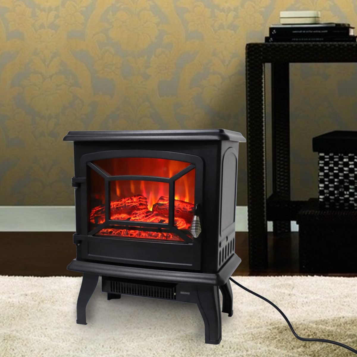 US SF507-17 120V 1400W 17in Fireplace, Black, Iron Sheet, Freestanding-Fake Firewood-Heating Wire thumbnail 3